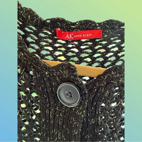 Black Chunky See Through Knit Cardigan Sweater with Gold Thread Sz M - Picture 6 of 10